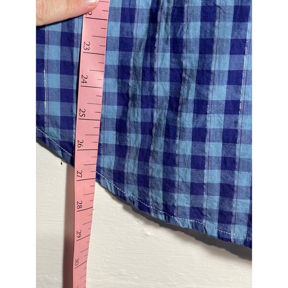 Anthropologie Pilcro Plaid Button Down Shirt Top Ombre Blue Silver Detail Medium - Picture 11 of 12